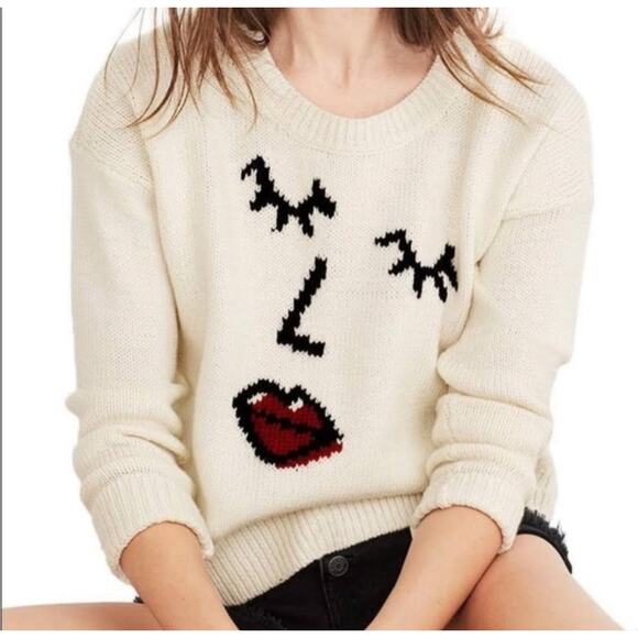 Madewell Making Faces Intarsia Knit Sweater Merino Wool Small - Picture 2 of 9